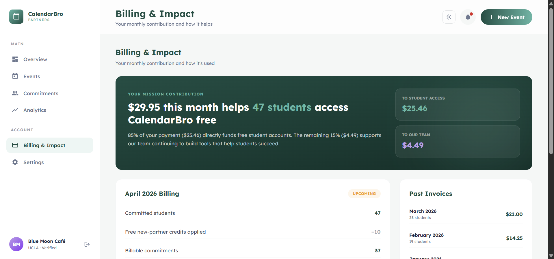Billing and impact — light mode