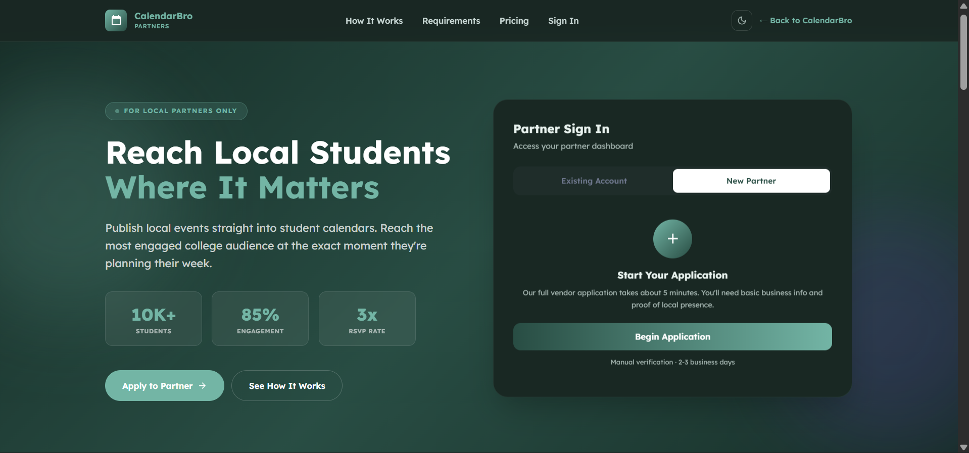 Partner application — dark mode